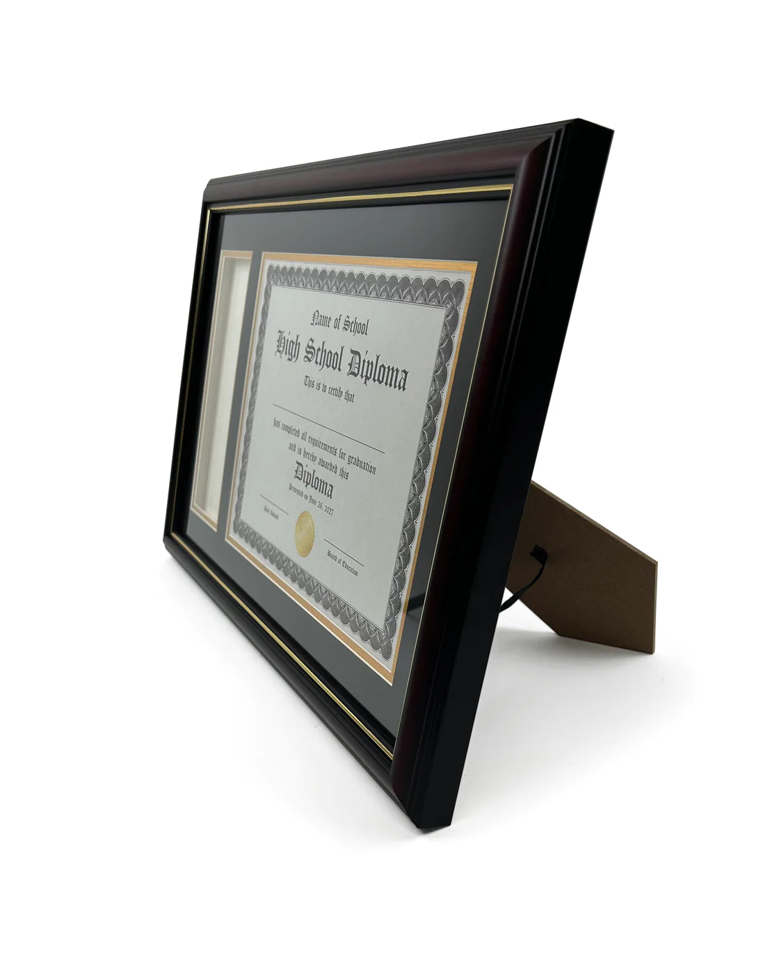 Diploma Frame with Tassel Holder in Real Wood Glossy Cherry with Gold Trim