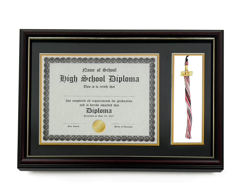 Diploma Frame with Tassel Holder in Real Wood Glossy Cherry with Gold Trim