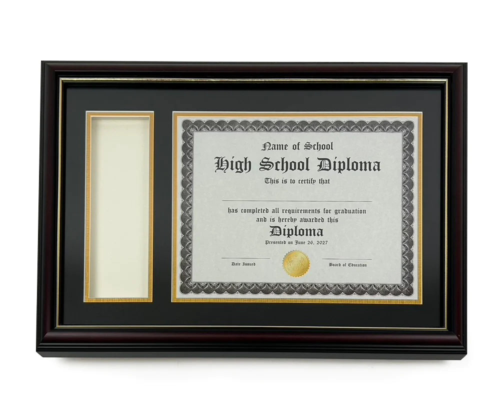 Diploma Frame with Tassel Holder in Real Wood Glossy Cherry with Gold Trim