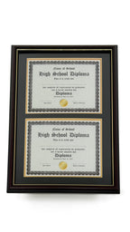 Double Document Graduation Diploma Frame in Real Wood Glossy Cherry with Gold Trim