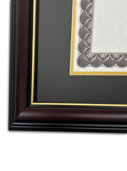 Double Document Graduation Diploma Frame in Real Wood Glossy Cherry with Gold Trim