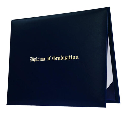 Navy Blue Imprinted Diploma Cover - High School Diploma Covers - Graduation Cap and Gown